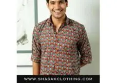 Stylish Red Shirt for Men With Tribal Print